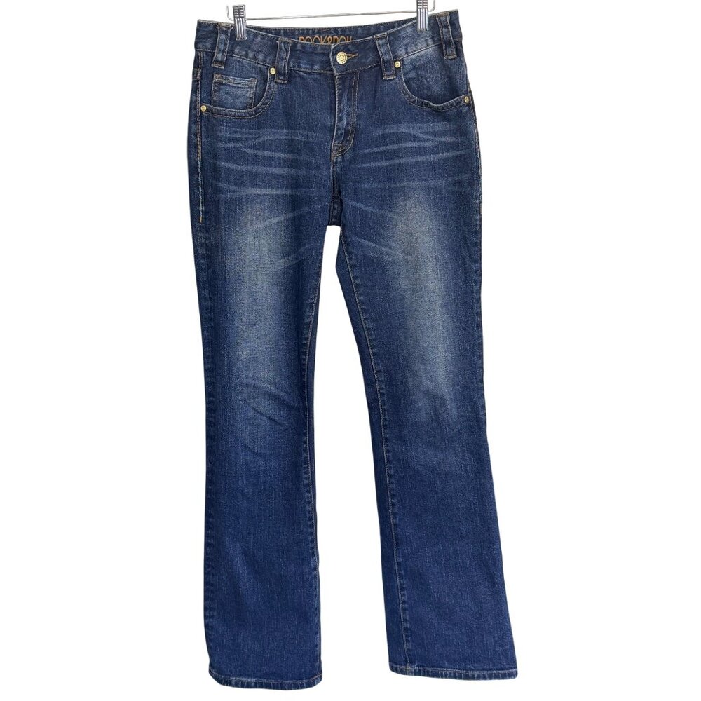 Rock & Roll Denim Womens 29X34 Blue Cotton Spandex Midrise Bootcut Jeans